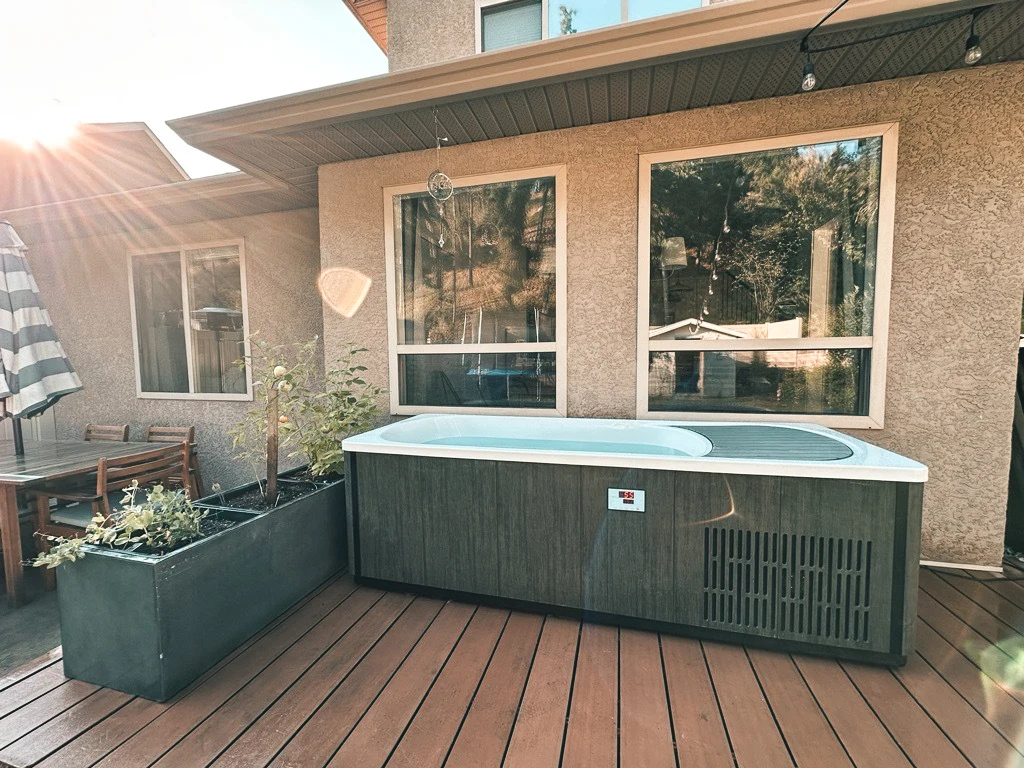 Kodiak cold plunge therapy tub in a backyard